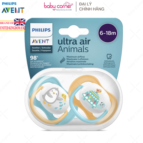  Ti Ngậm Thông Khí Hình Thú Philips Avent Ultra Air Lime, Cho Bé Từ 6-18M 