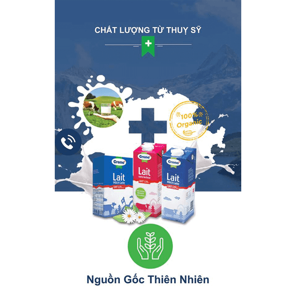  Sữa Tươi Tiệt Trùng Thụy Sĩ Cremo (Hộp 250ml)  - 3.5% Chất Béo 