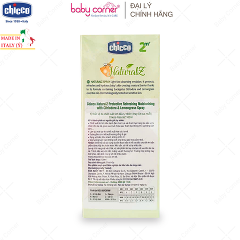  Xịt Bảo Vệ Da Chiết Xuất Tinh Dầu Tự Nhiên CHICCO NaturalZ, Mẹ Bầu & Bé Từ 2 Tháng Tuổi, 100ML 