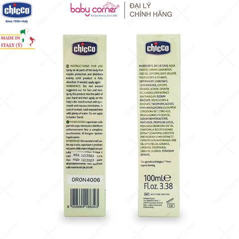  Xịt Bảo Vệ Da Chiết Xuất Tinh Dầu Tự Nhiên CHICCO NaturalZ, Mẹ Bầu & Bé Từ 2 Tháng Tuổi, 100ML 