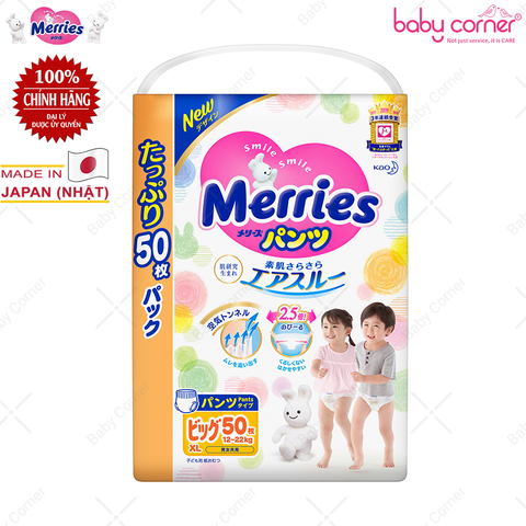  Tã Quần MERRIES Jumbo Size XL (50 Miếng) Cho Bé 12 - 22kg 