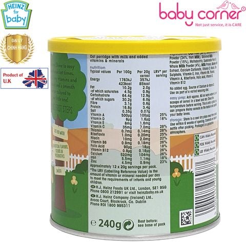  Bột Ăn Dặm (Cháo) HEINZ Kem Yến Mạch 240g, Cho Bé Từ 6 Tháng Tuổi 