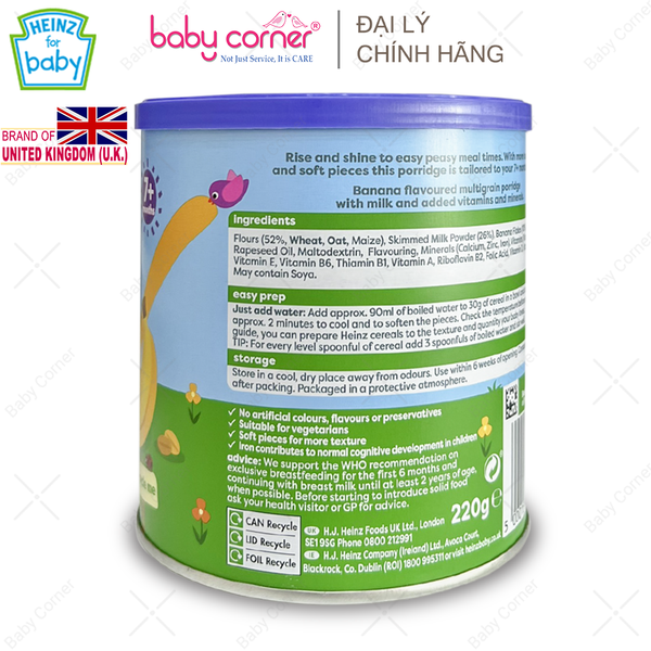  Bột Ăn Dặm (Cháo) HEINZ Yến Mạch Chuối 220g, Cho Bé Từ 7 Tháng Tuổi 