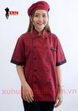  Áo Bếp Đỏ Đô Phối Đen 