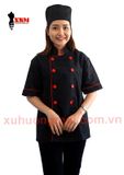  Áo Bếp Đen Viền Đỏ Tay Ngắn 