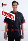  Áo Bếp Nam Đen Phối Đỏ Kaki Tay Ngắn 