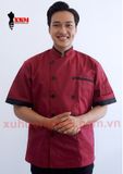  Áo Bếp Đỏ Đô Phối Đen 