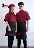  Áo Bếp Đỏ Đô Phối Đen 
