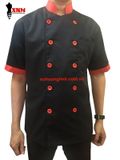  Áo Bếp Nam Đen Phối Đỏ Kaki Tay Ngắn 
