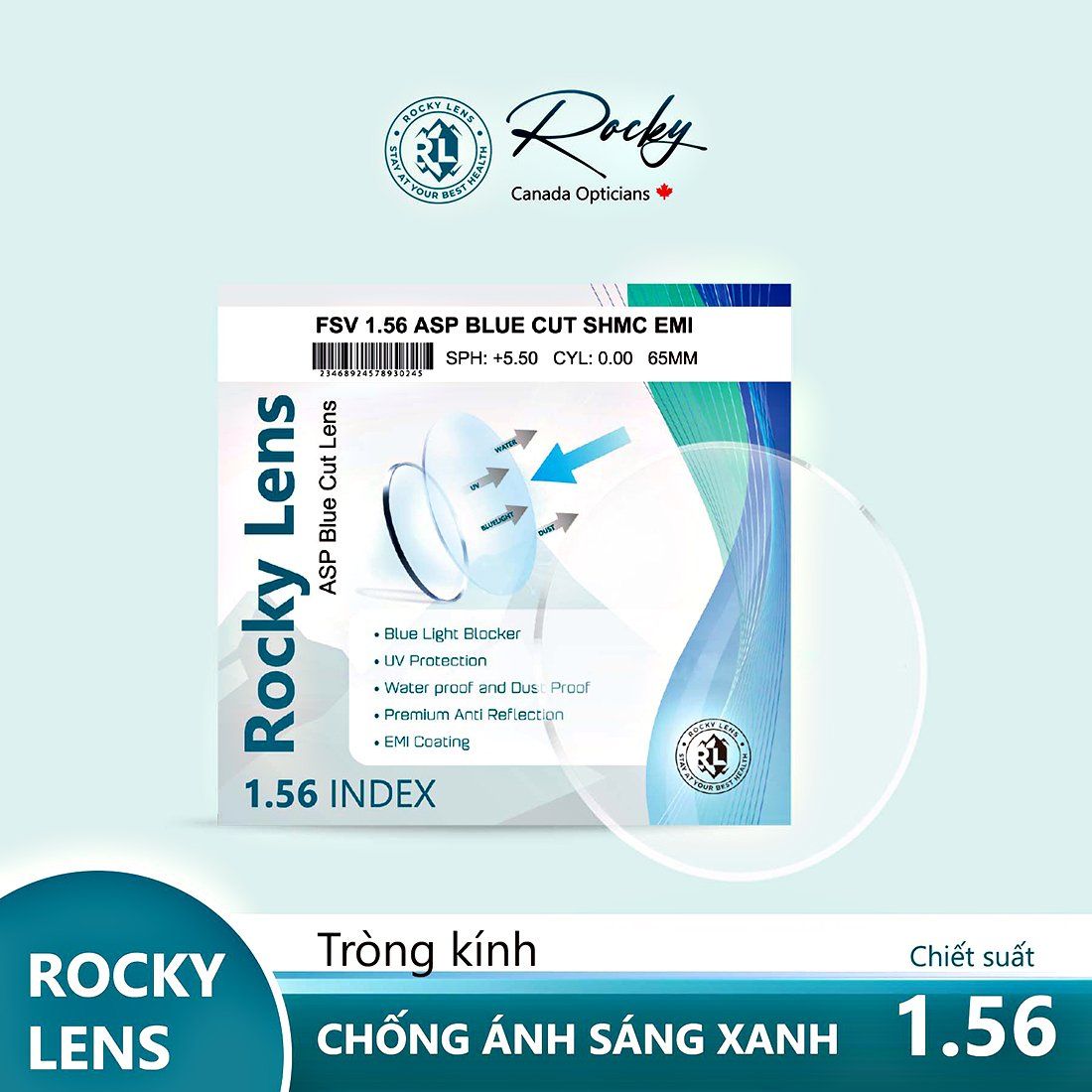  Tròng Kính Rocky Bluecut 1.56 ASP Chống Ánh Sáng Xanh 