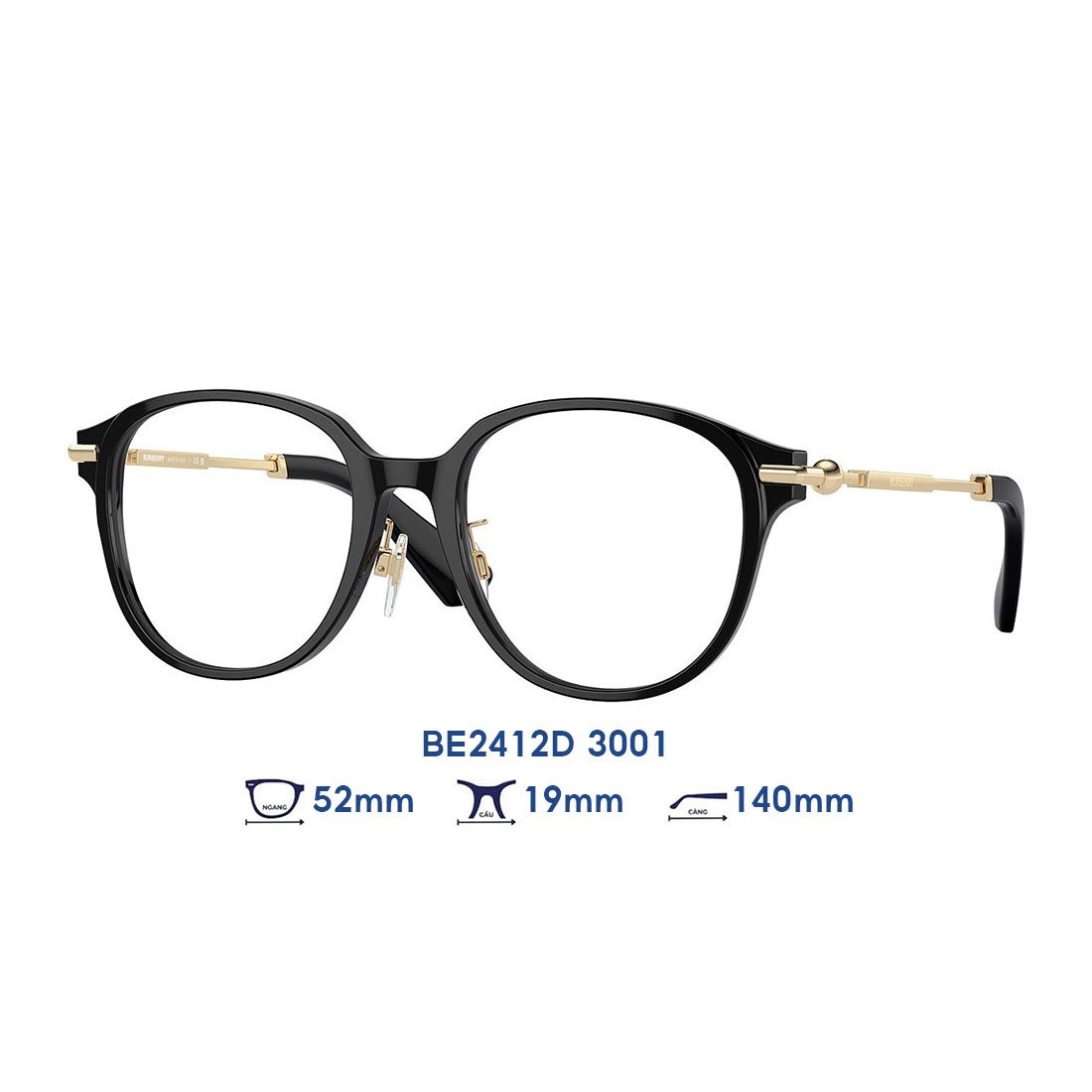 Gọng kính Burberry BE2412D 3001 màu đen chính hãng