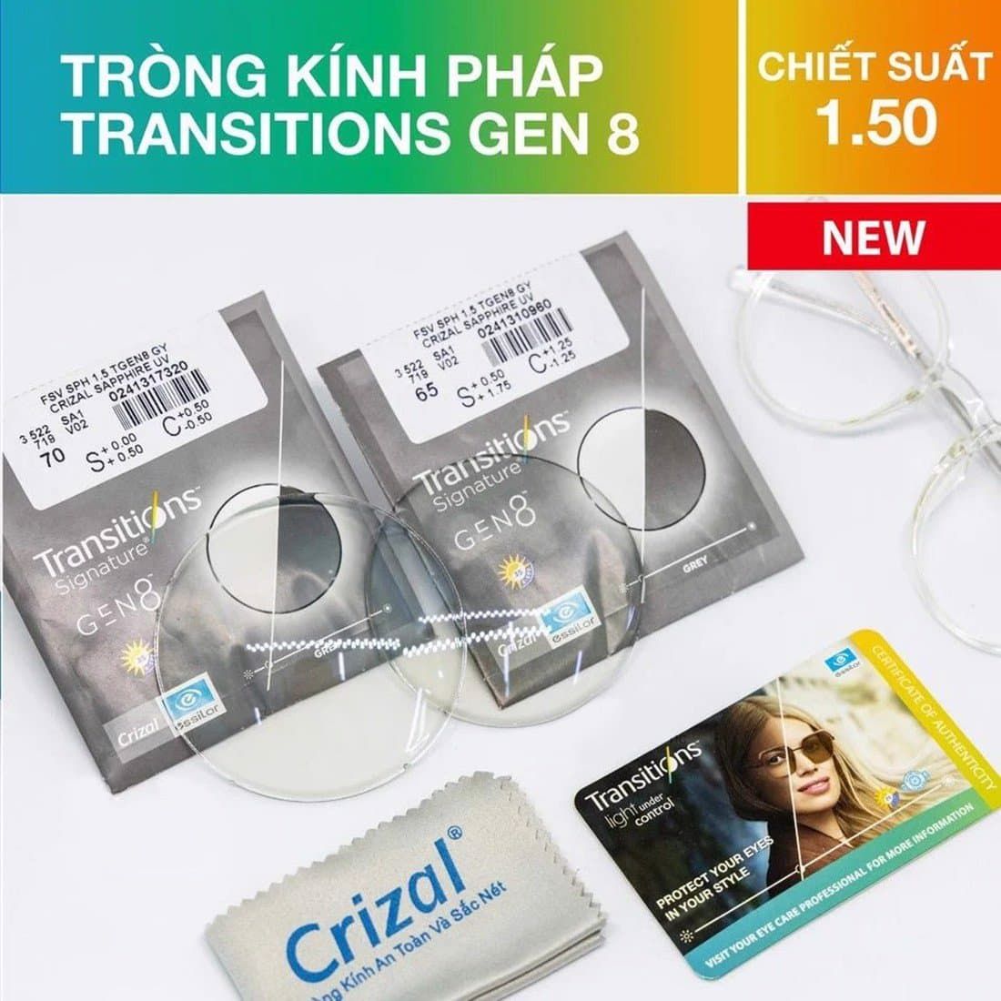 Tròng Kính Đổi Màu Essilor Transitions Signature Gen S Xám Khói váng phủ Sapphire HR 