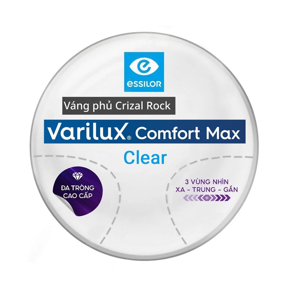  Tròng Đánh Essilor Varilux Comfort Max Váng Phủ Crizal Rock (Đặt Lab Nước Ngoài) 