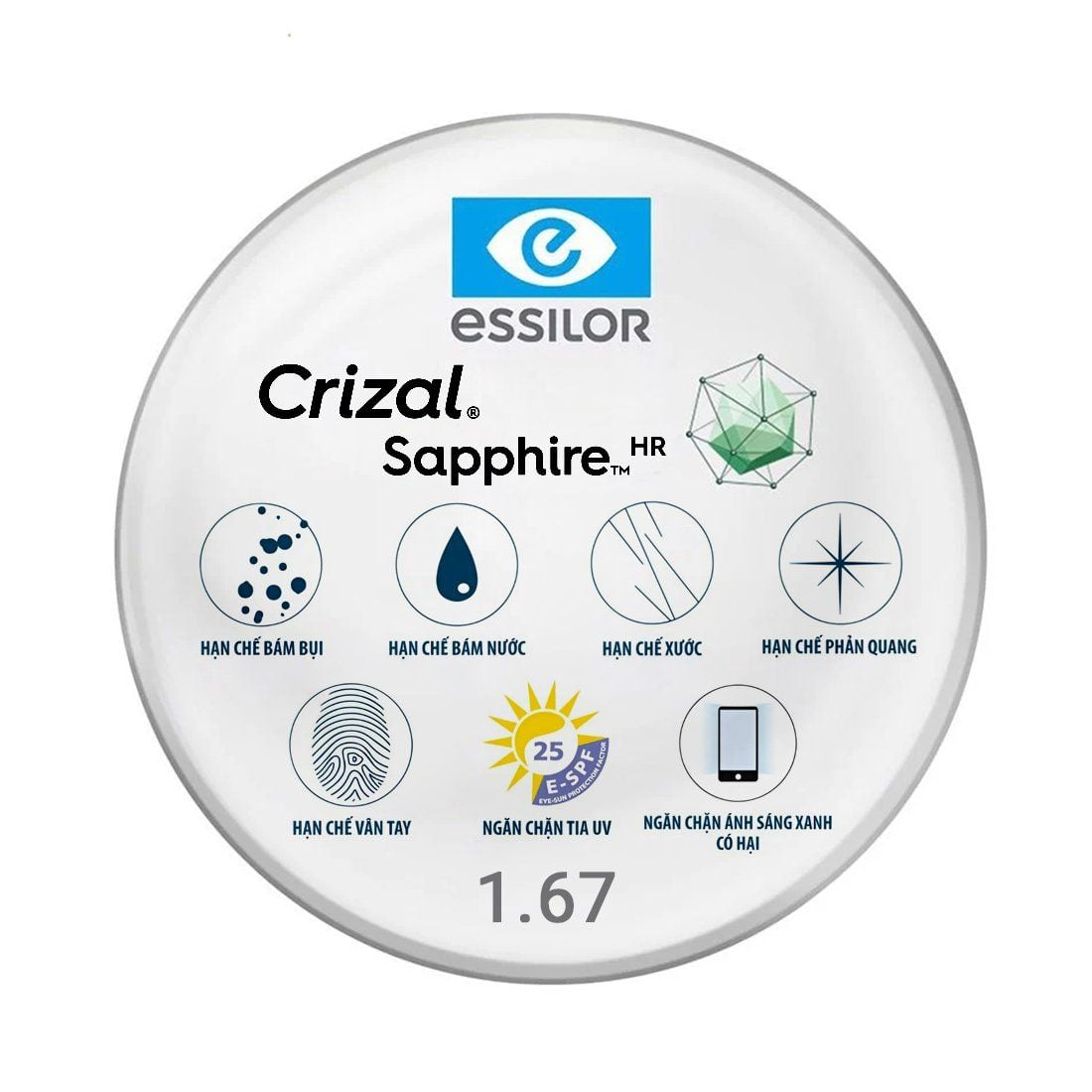  Tròng kính đơn tròng Essilor Crizal có sẵn 