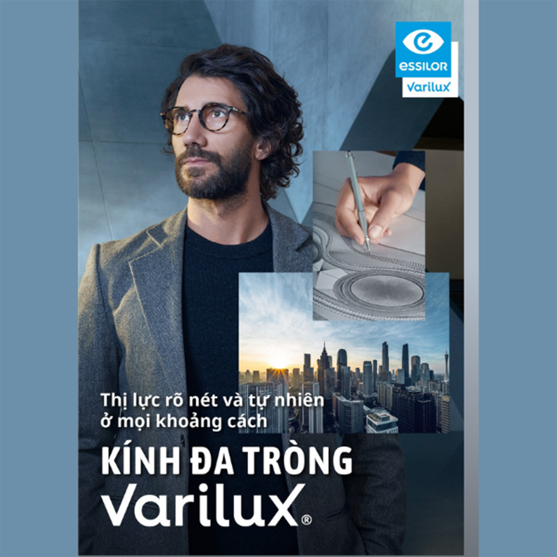  Đa tròng Essilor Varilux X Series 1.50 đổi màu Xám - Nâu - Xanh Graphite 