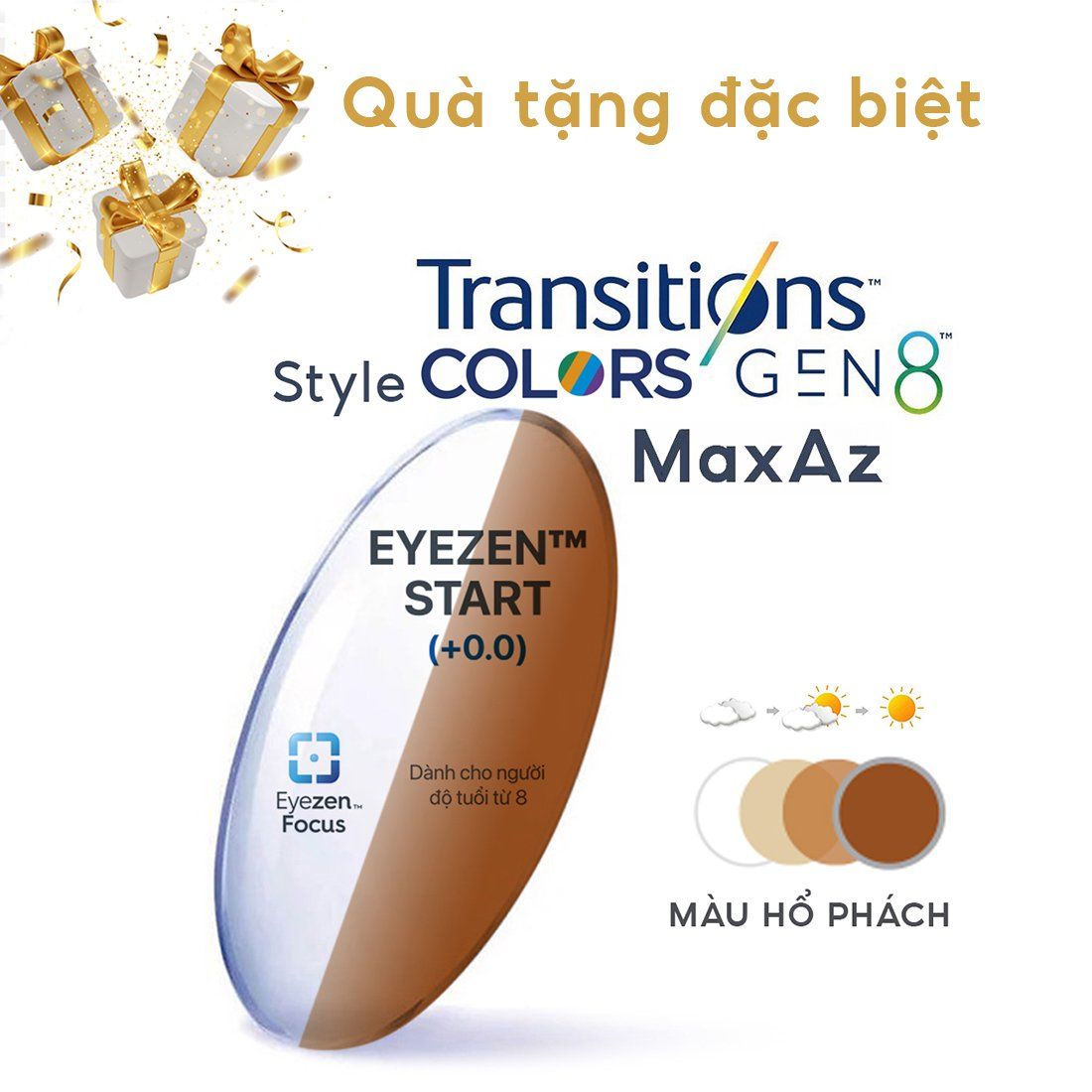  Tròng kính Essilor Eyezen Start đổi màu Style Colors chiết suất 1.50 váng phủ Max Az 
