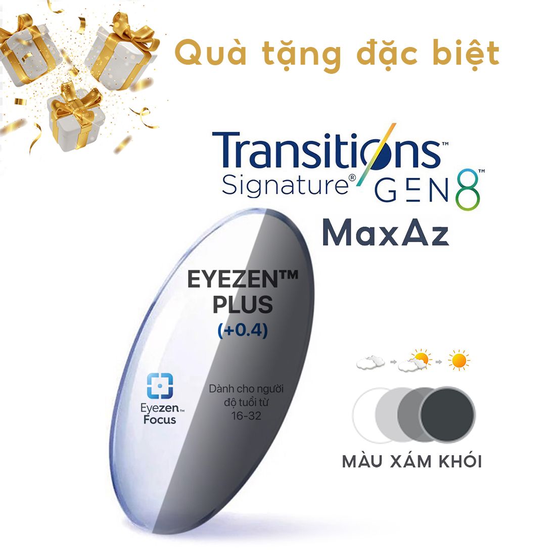  Tròng kính Essilor Eyezen Plus đổi màu chiết suất 1.60 váng phủ Max Az 