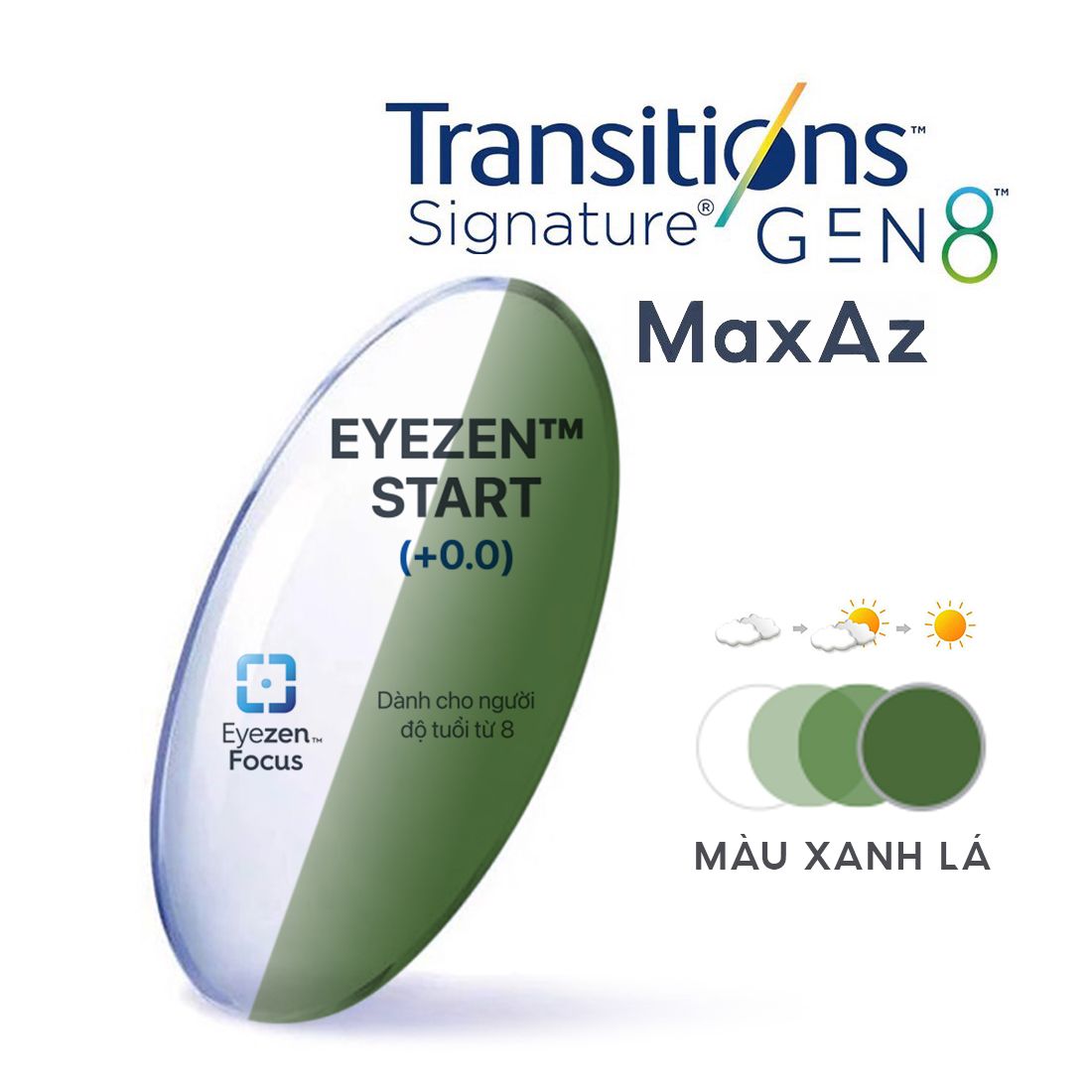  Tròng kính Essilor Eyezen Start đổi màu chiết suất 1.59 váng phủ Max Az 