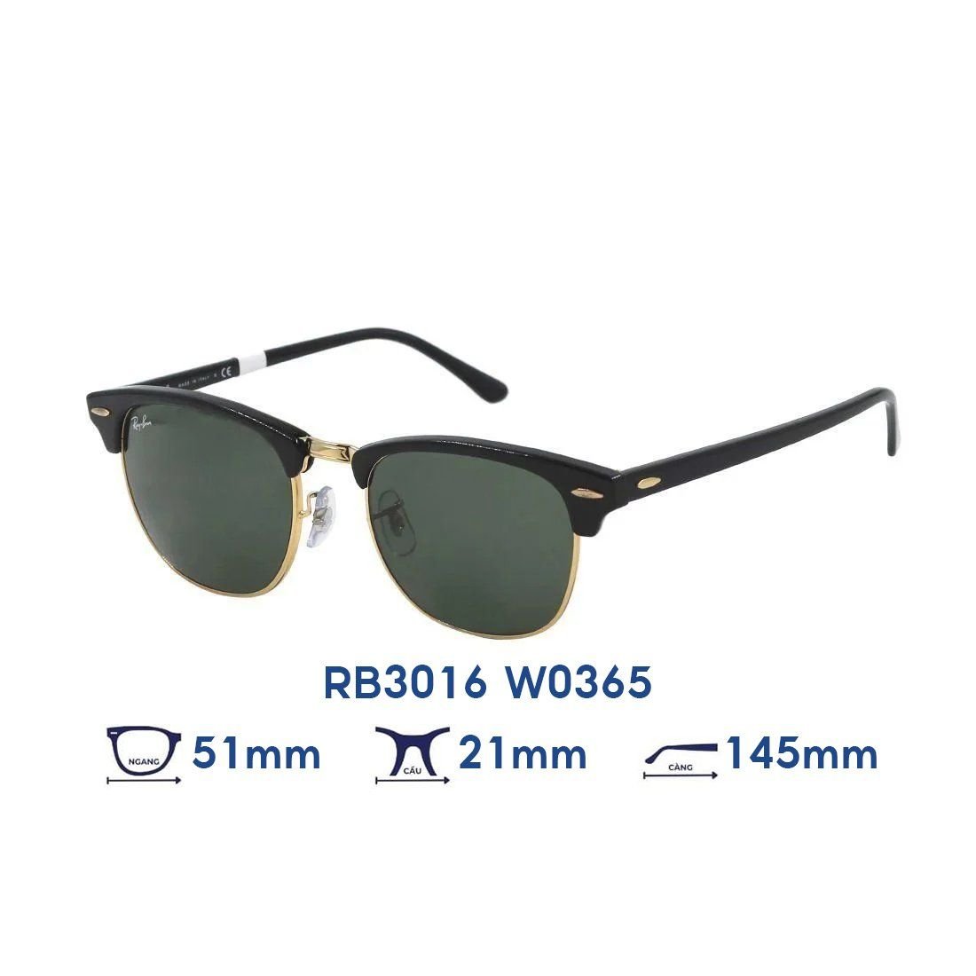  Kính mát Rayban Clubmaster RB3016 W0365 