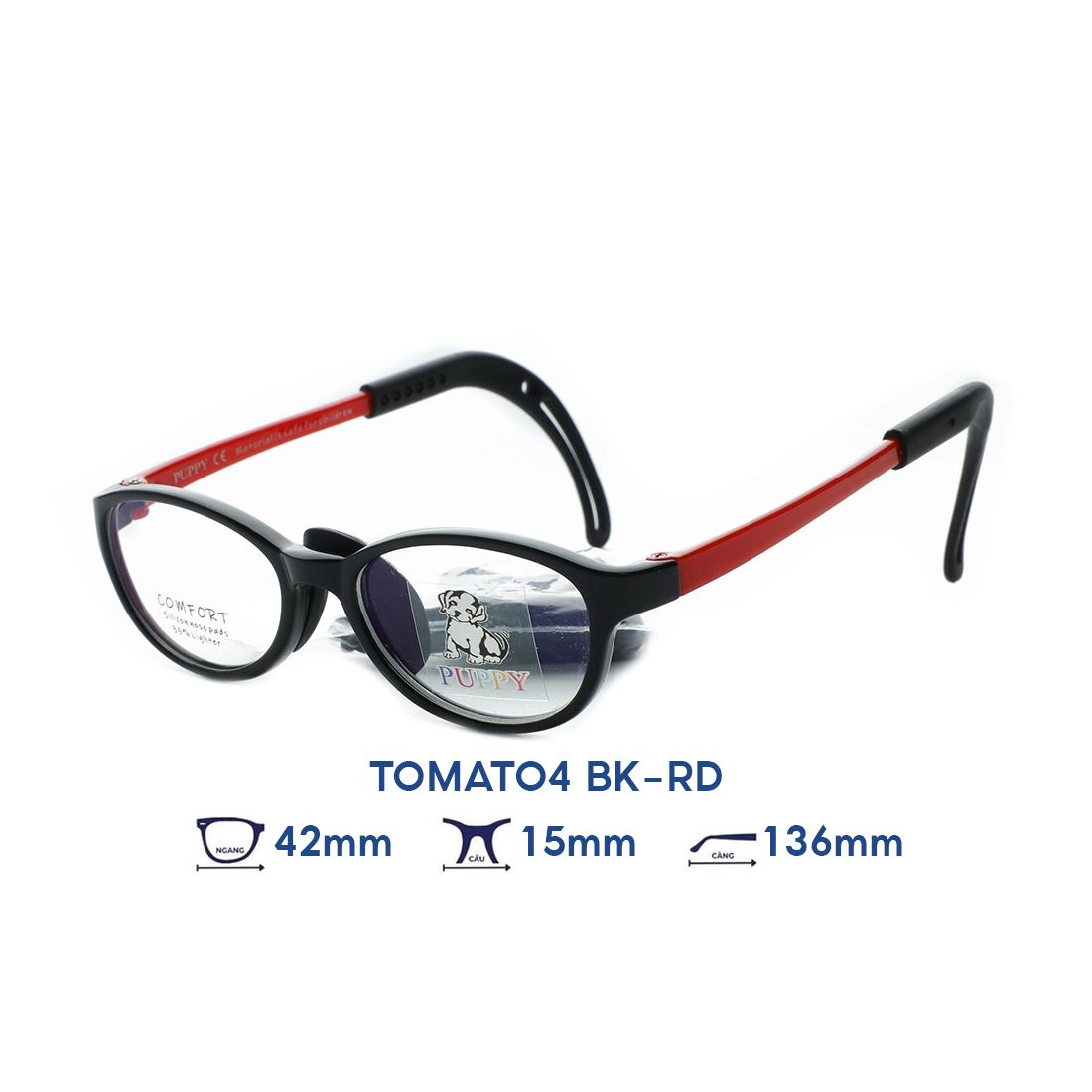  Gọng kính trẻ em kids PUPPY TOMATO4 BK-RD 