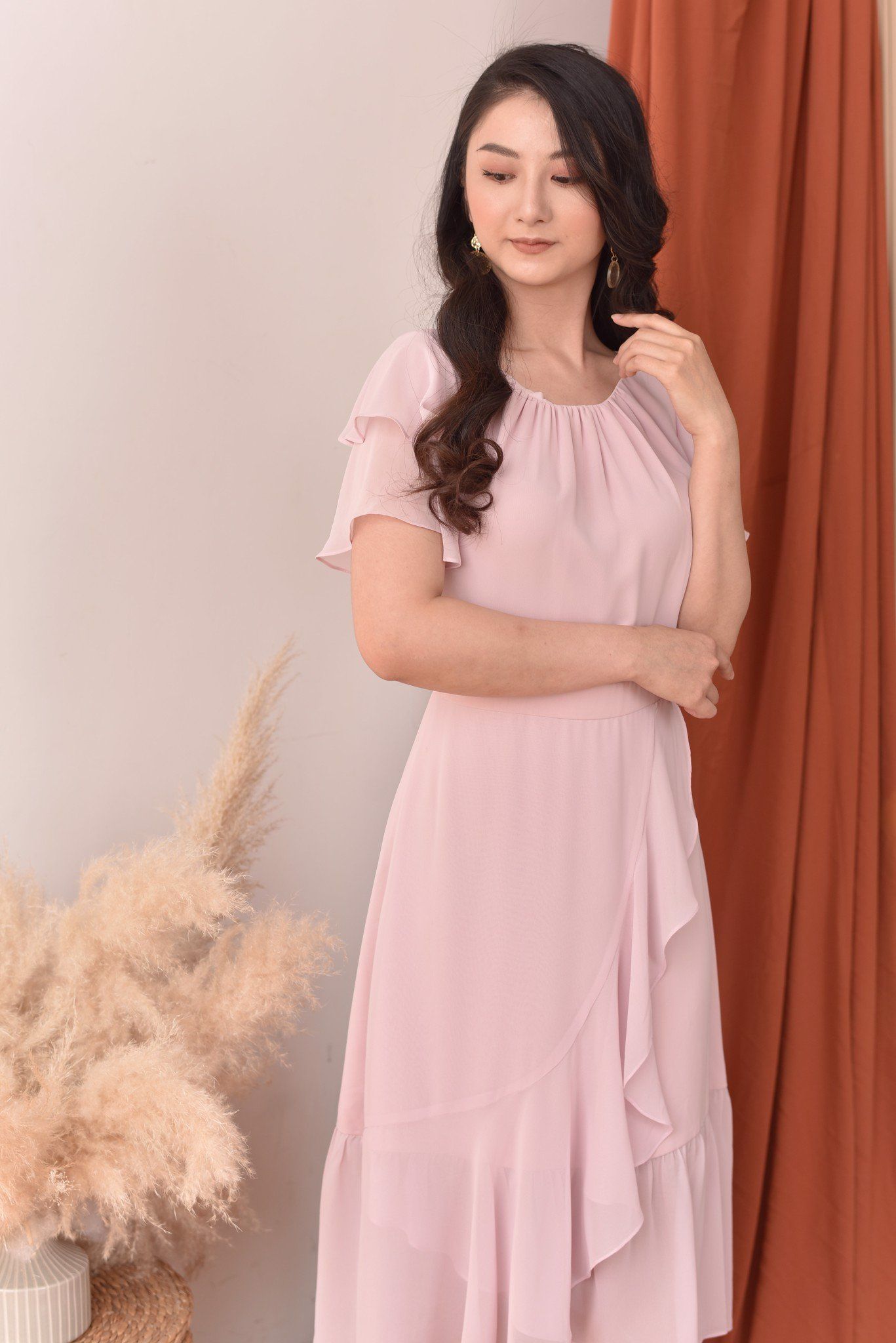  Đầm chiffon vạt chéo tay bồng 6730581-1 