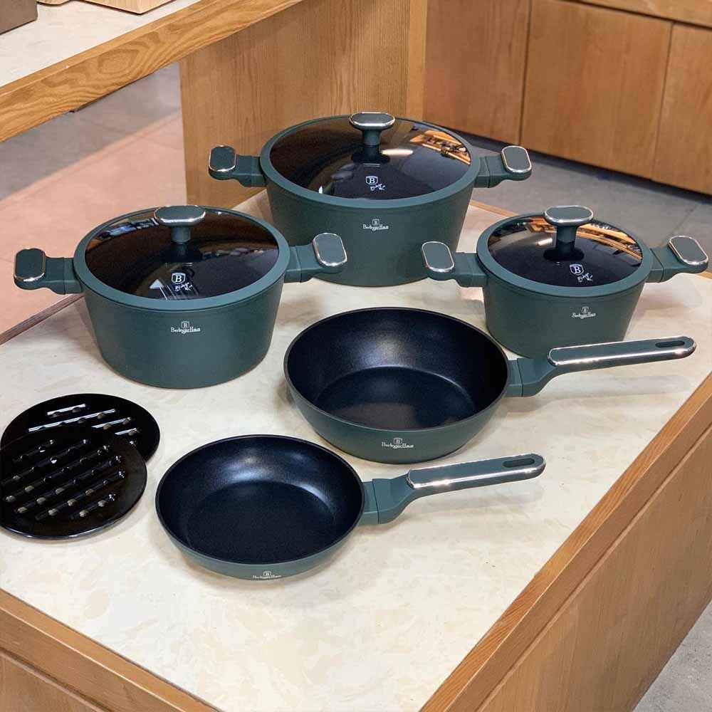 bo noi berlinger haus bh 8207 10pcs cookware set 5 mon 10 chi tiet mau xanh reu matte green collection