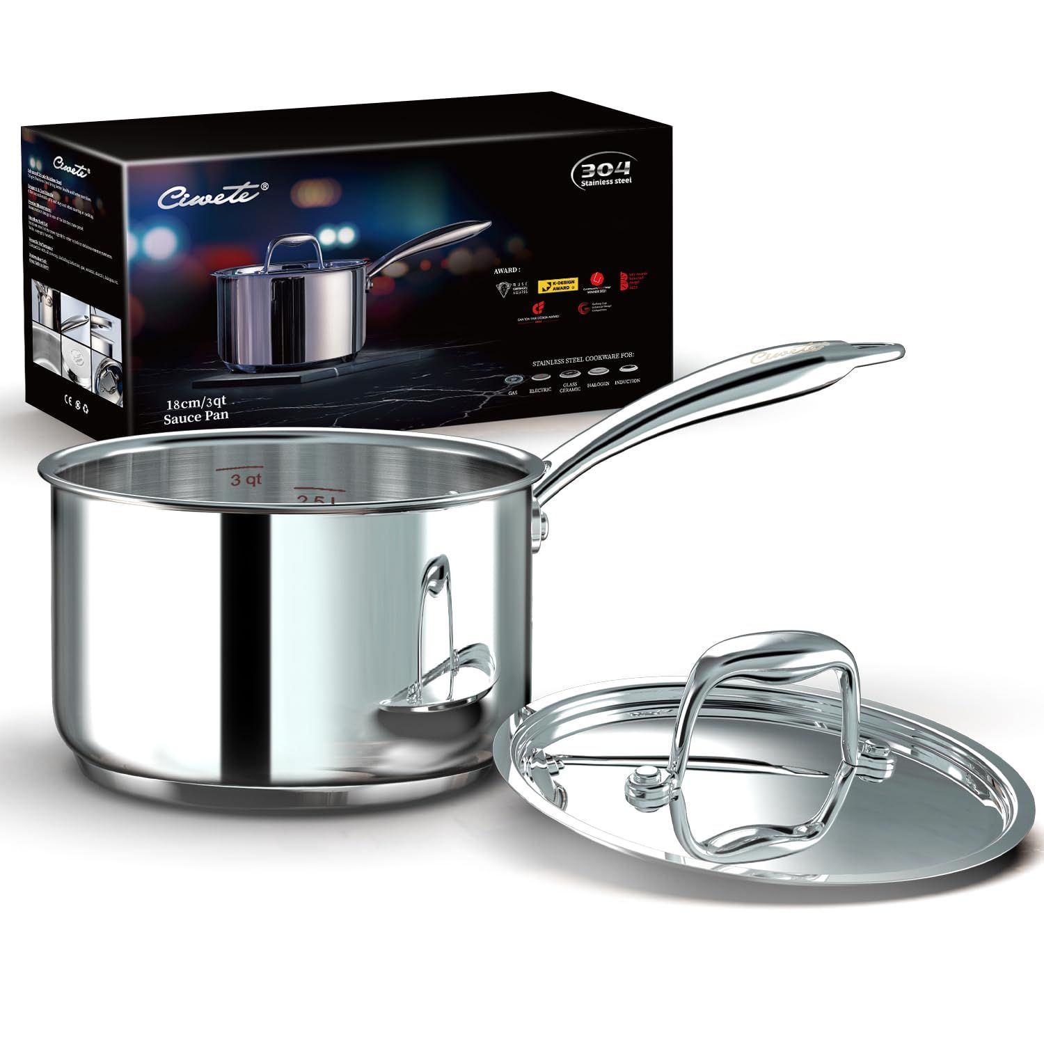 quanh inox ciwete saucepan with lid 18cm