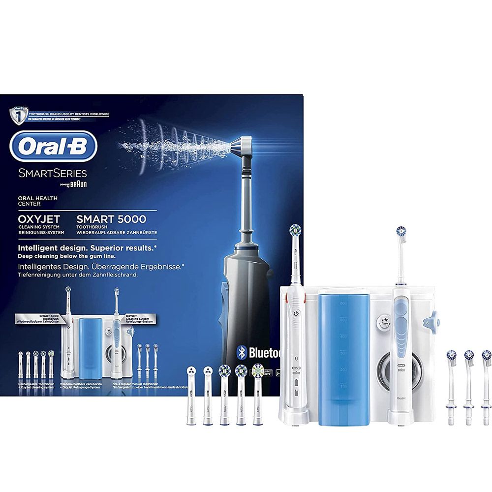 may tam nuoc oral b oxyjet va ban chai danh rang dien oral b smart 5000 ket noi bluetooth