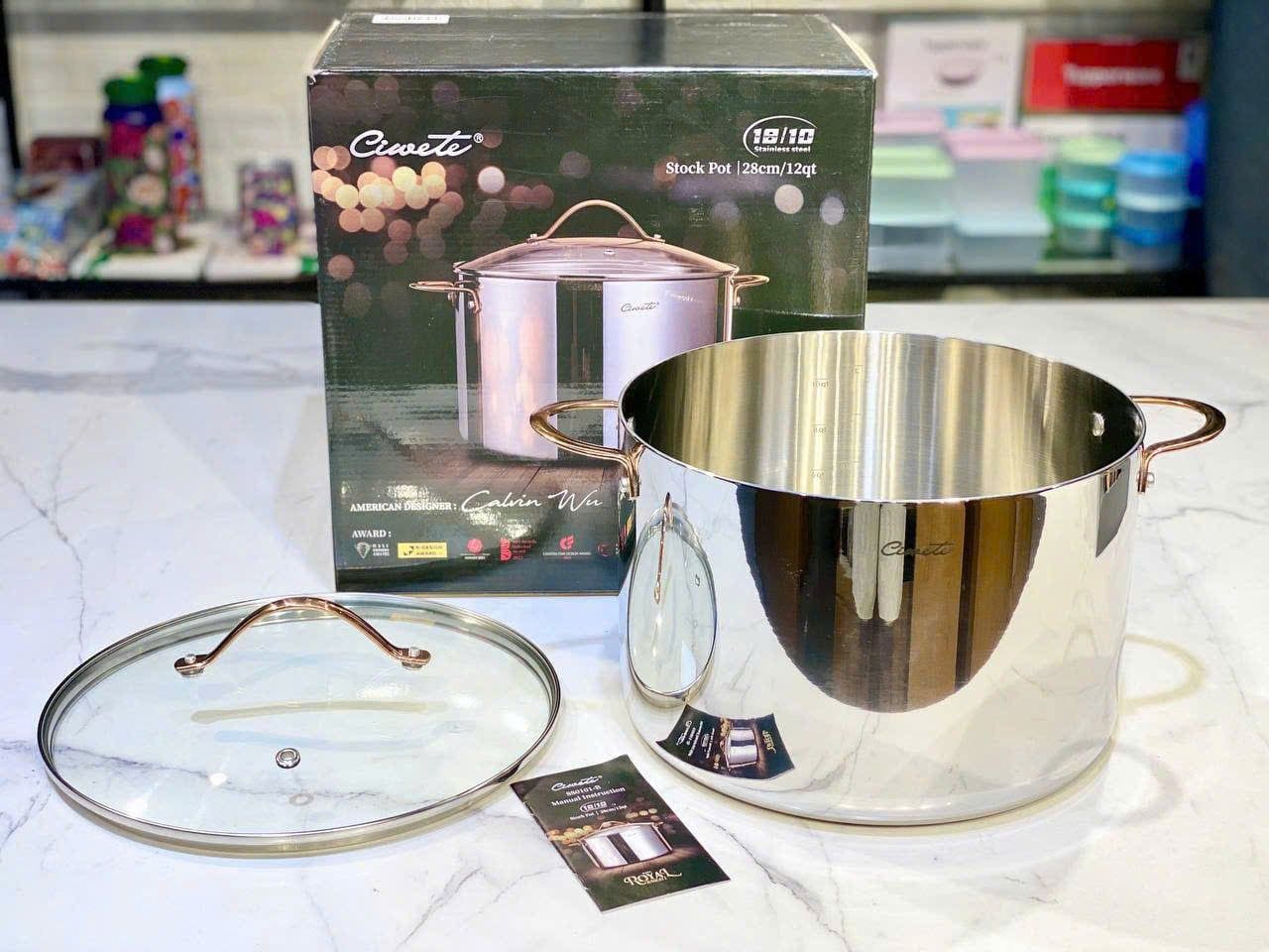 noi luoc ga inox ciwete royal knight series 28cm vung kinh