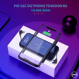 Pin sạc dự phòng không dây tráng gương Tovaoon K6 10.000 mAh