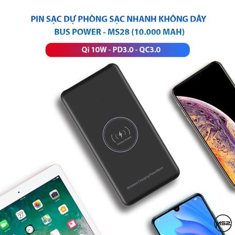 Pin sạc dự phòng sạc NHANH không dây Bus Power - MS28 (10.000 mAh)