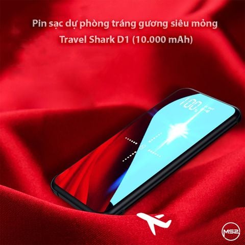 Pin sạc dự phòng không dây tráng gương  10.000 mAh Travel Shark D1
