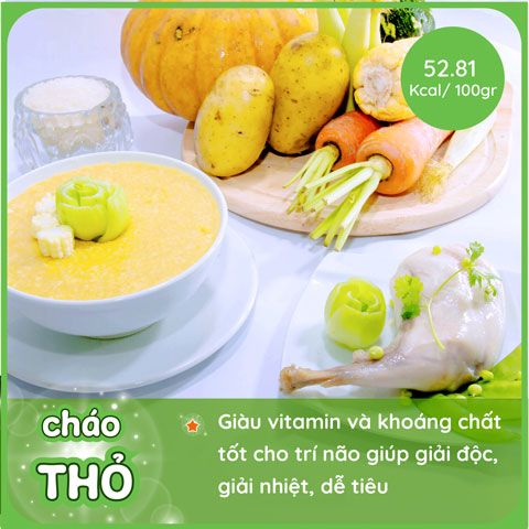 Cháo dinh dưỡng Thịt Thỏ giàu Protein, axit amin và omega 3 giúp kích thích tiêu hóa và tăng cường trí não cho bé.