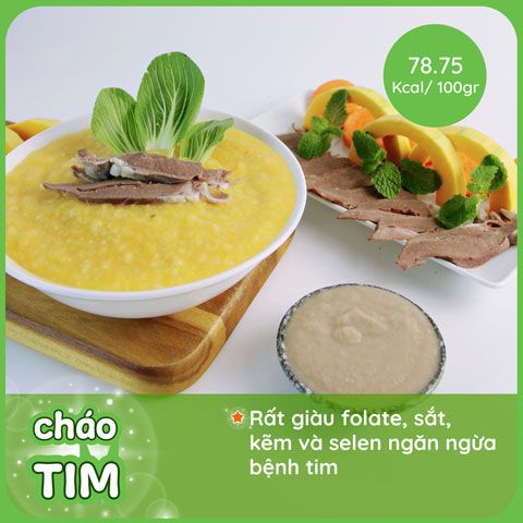 Cháo Tim heo hầm nấm Đông Cô có chứa nhiều vitamin và khoáng chất, bao gồm vitamin B, sắt và kẽm. Những chất này giúp tăng cường hệ thống miễn dịch, hỗ trợ phát triển não bộ và duy trì sức khỏe của da