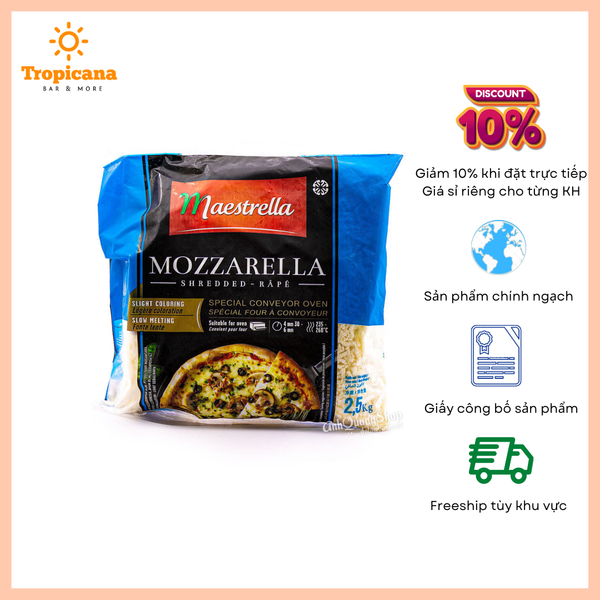  Phô mai bào sợi Mozzarella Maestrella - Gói 2.5 Kg 