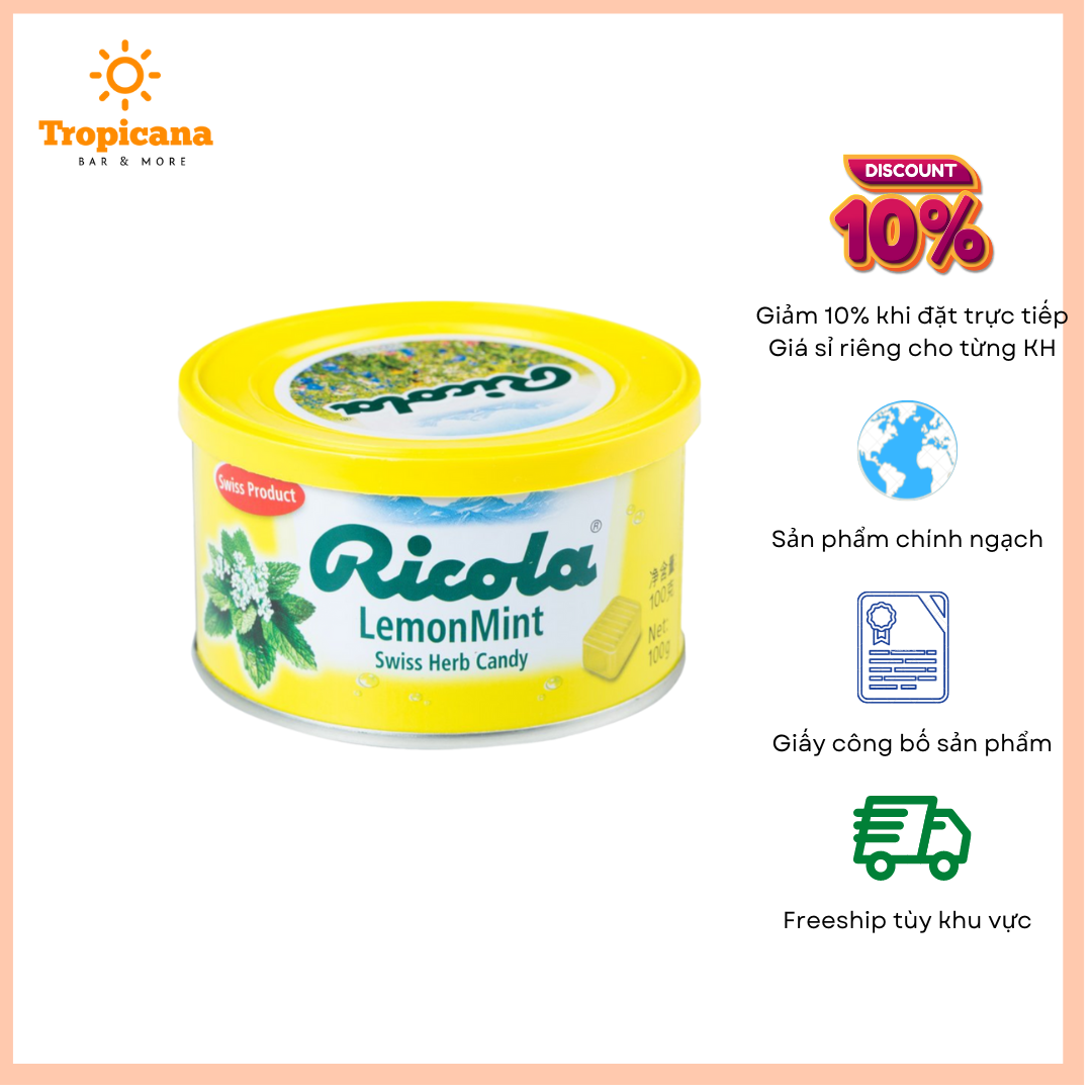  Kẹo thảo mộc Chanh & Bạc hà Ricola - Hộp 100gr 