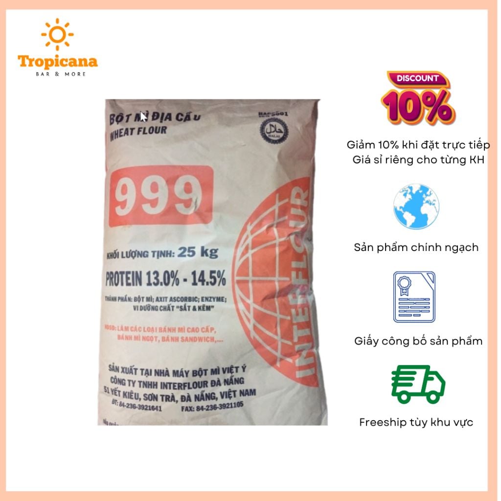  Bột mì cao cấp Interflour Đ.Ị.A C.Ầ.U 999 - Bột mì số 13 - 1kg (Được chiết từ bao 25kg) 