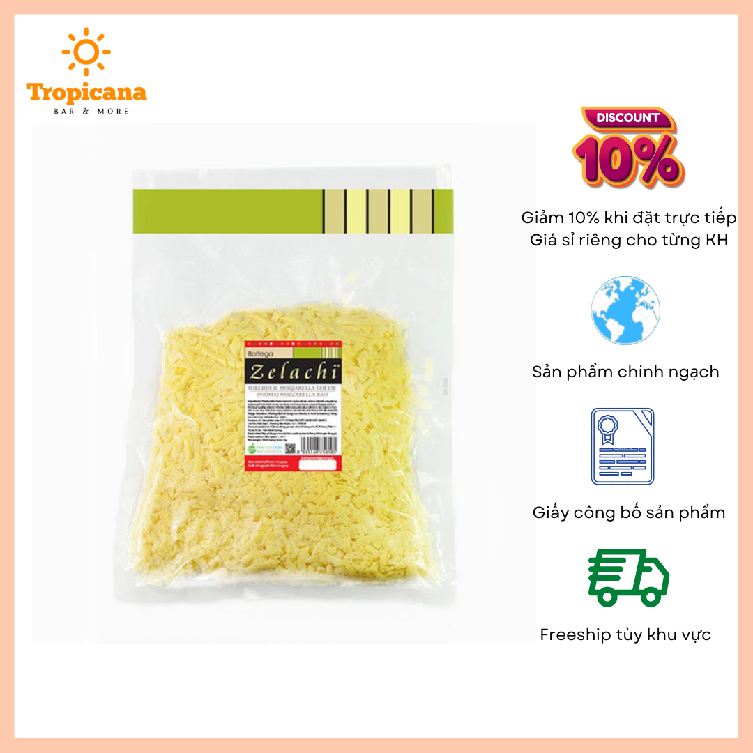  Phô mai Mozzarella bào Bottega Zelachi - 1kg 