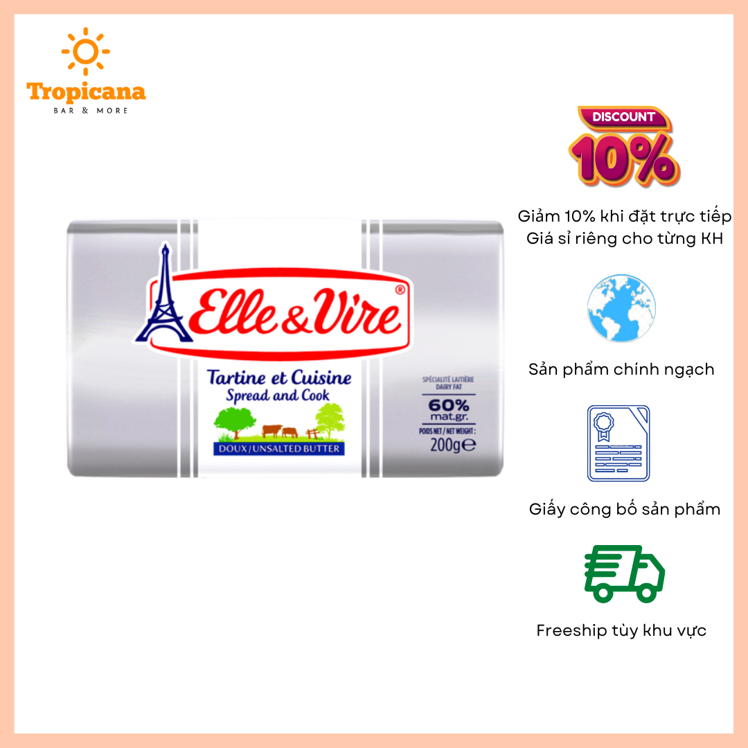  Bơ lạt Elle&Vire 60% béo - Thỏi 200gr 