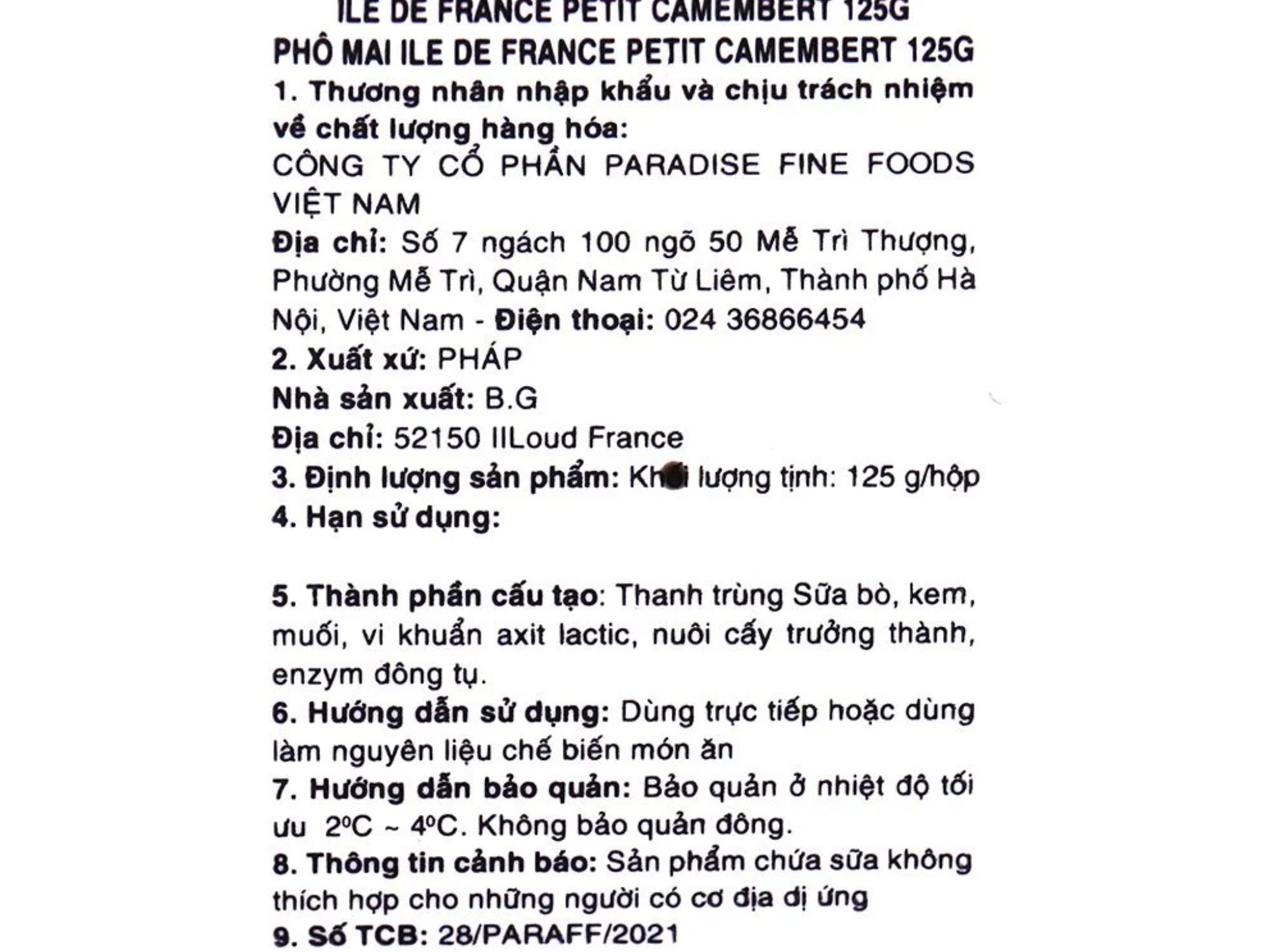  Phô mai Ile De France Petit Camembert - Hộp 125g 