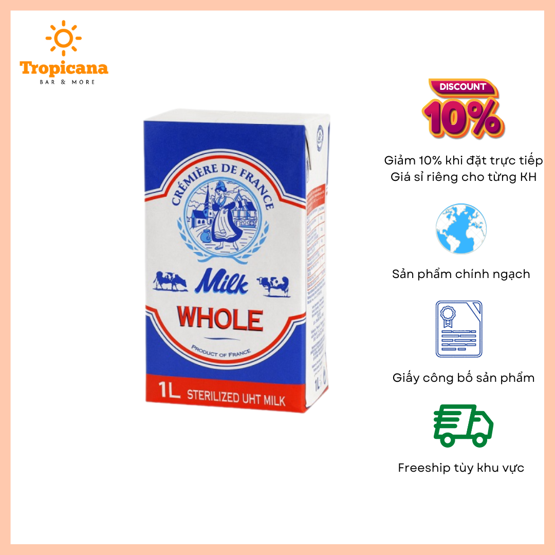  Sữa Tươi Full Cream Cremiere De France - Hộp 1L 