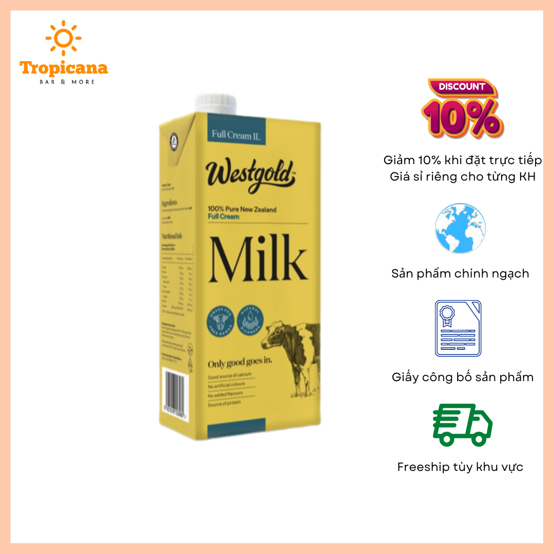  THÙNG Sữa tươi Full Cream WestGold - 12 Hôp 1L 