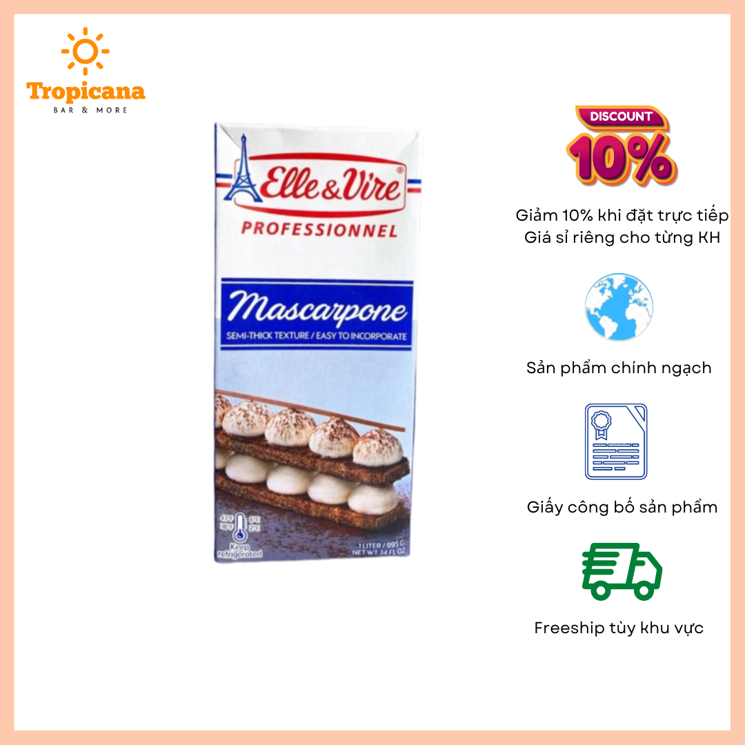  Phô Mai Kem Elle&Vire Mascarpone - Hộp 1L 