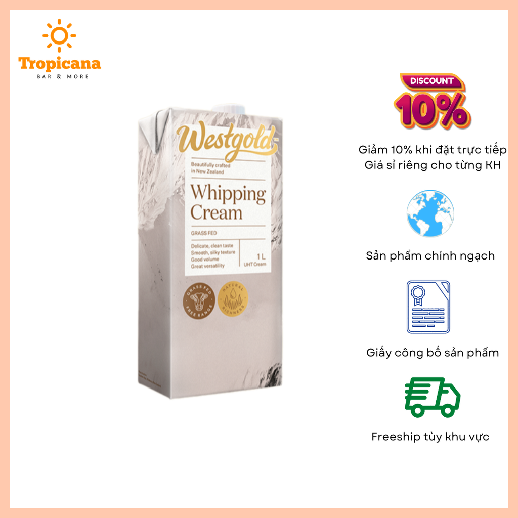  Kem sữa tiệt trùng Whipping cream hiệu Westgold - Hộp 1L 