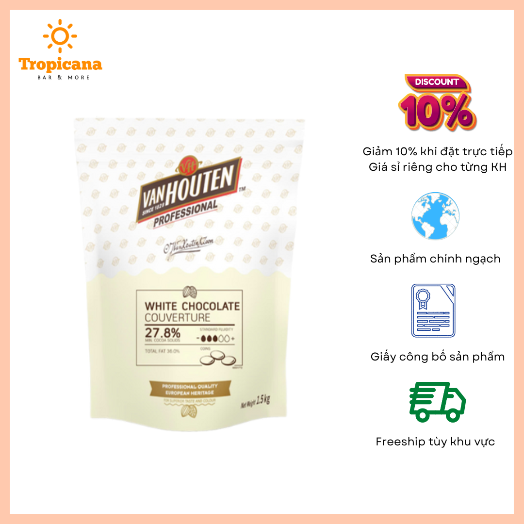  Couverture Chocolate TRẮNG dạng NÚT 27.8% Van Houten - Gói 1.5kg  [KHÁCH ĐẶT HỎA TỐC TRÁNH CHẢY SOCOLA] 