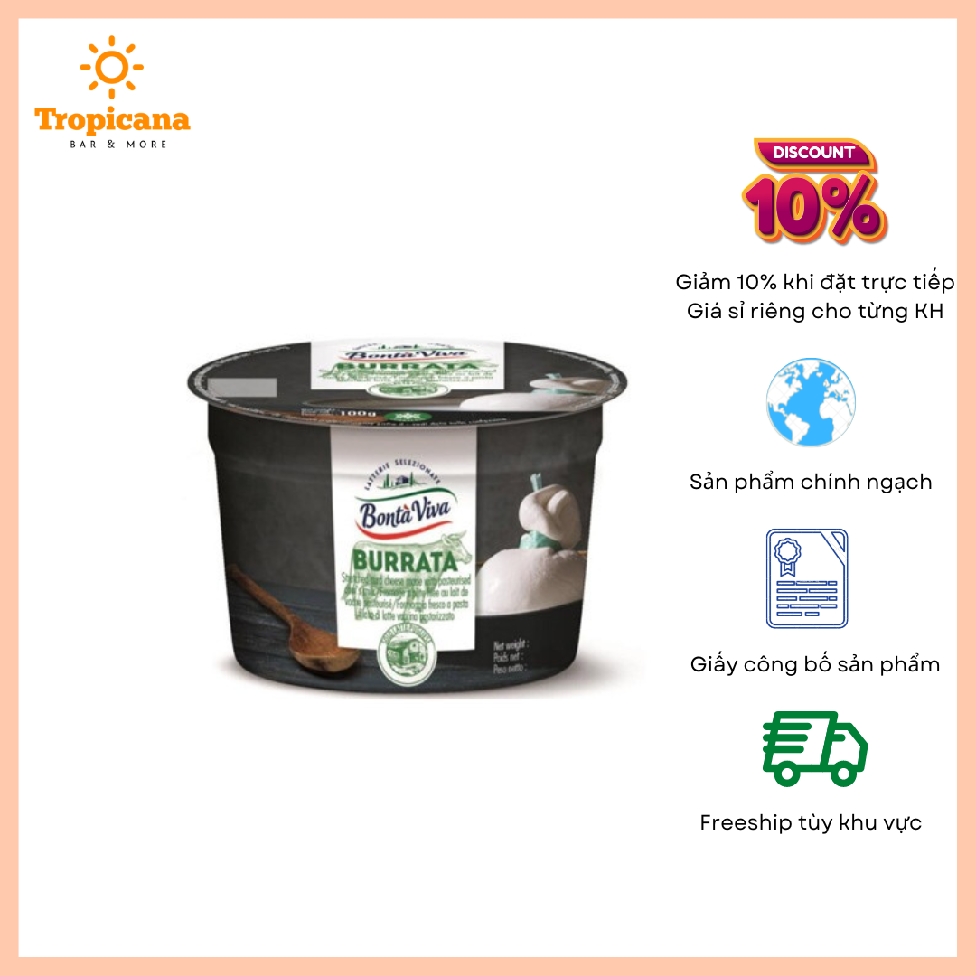  Phô Mai Burrata Bonta Viva Đông Lạnh - Hộp 100g 