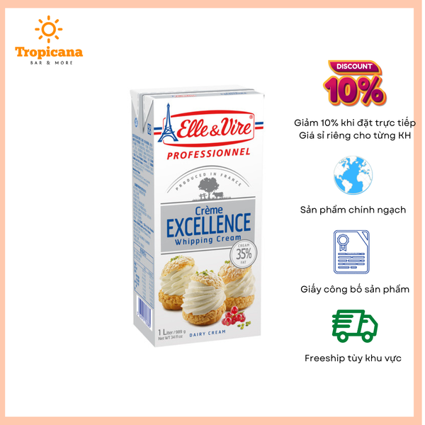  Kem Sữa Tươi Whipping Cream Elle & Vire Excellence - Hộp 1L 