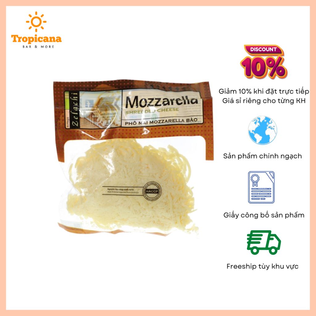  Phô mai Mozzarella bào Bottega Zelachi - 200gr 