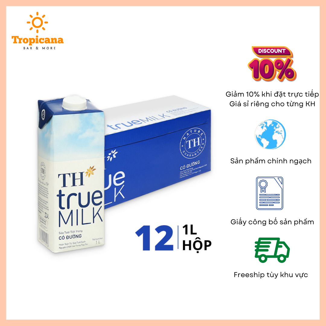  THÙNG Sữa Tươi Tiệt Trùng Ít Đường TH true MILK 1L 