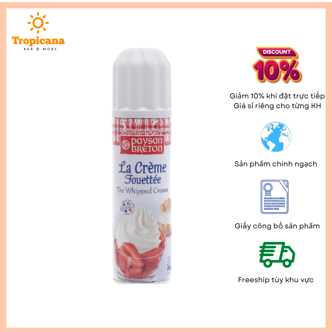  Kem tươi dạng xịt Paysan Breton - Whipped Cream - Chai 250ml 